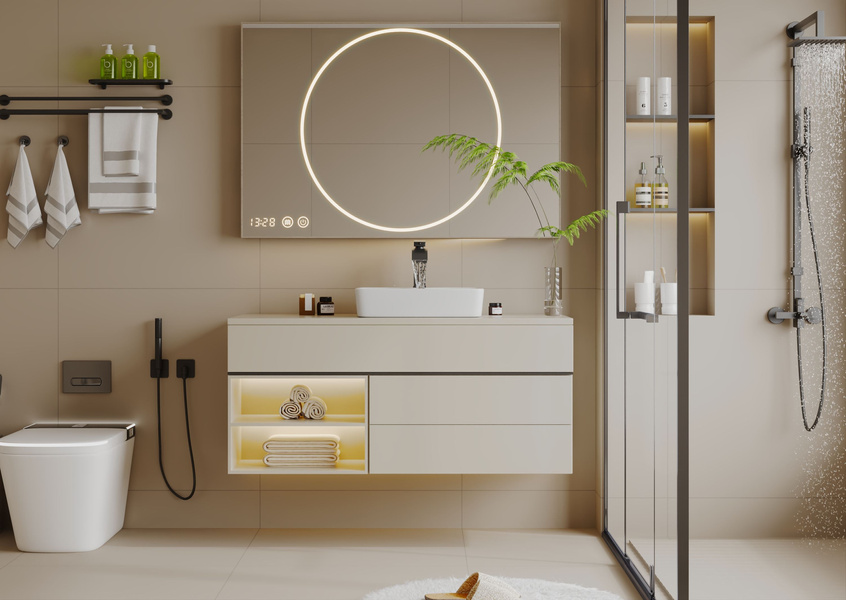 Umywalka Ceramiczna Nablatowa Lars 48 cm Biały Połysk