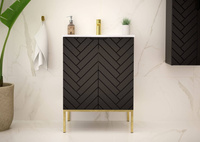 ASPEN-09 - Szafka z Umywalką 2D 60cm Czarny Mat Zestaw-3 Złoty Stelaż