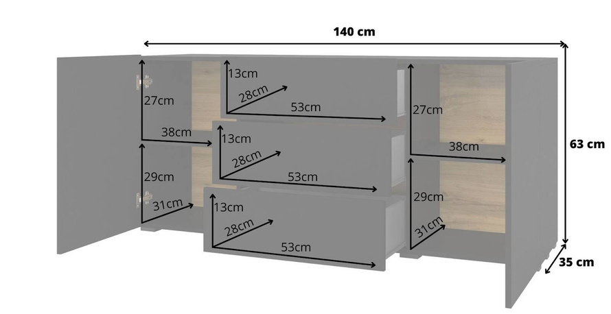 Ava Komoda 2D3S Czarny / Dąb Wotan
