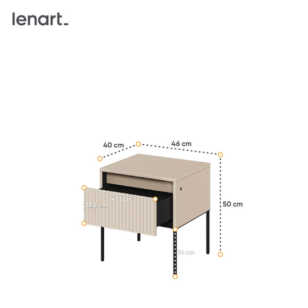 TREND TR-10 - Stolik Nocny 1S Z Oświetleniem Beż Piaskowy/Czarny