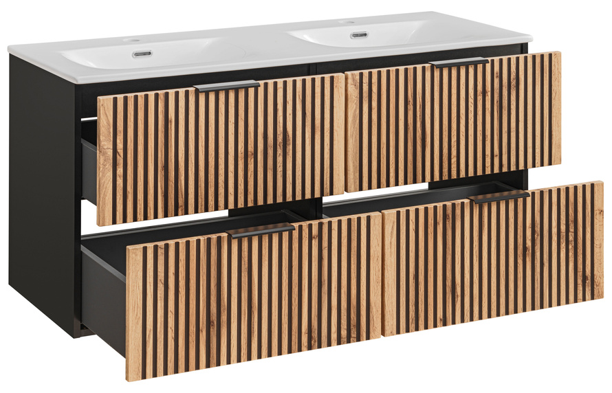 Szafka 120 cm Xilo Black Wotan z podwójną umywalką SKY120D