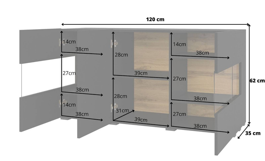 Ava Komoda 3-drzwiowa Czarny / Dąb Wotan