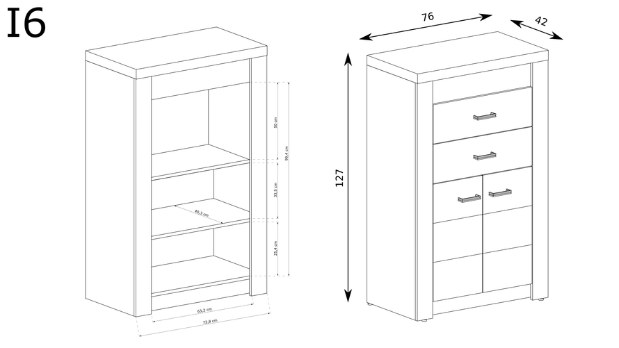 INDIANAPOLIS-6 - Komoda 2D2S Kraft Biały