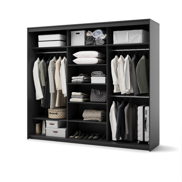 TREND SZAFA TZ-02 - Szafa 3-drzwiowa z Oświetleniem LED Kasztan Arvadonna Czarny Mat