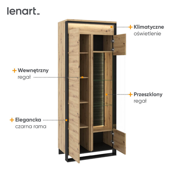 QUANT QA-03 - Witryna 1D1W Z Oświetleniem Dąb Artisan/Czarna
