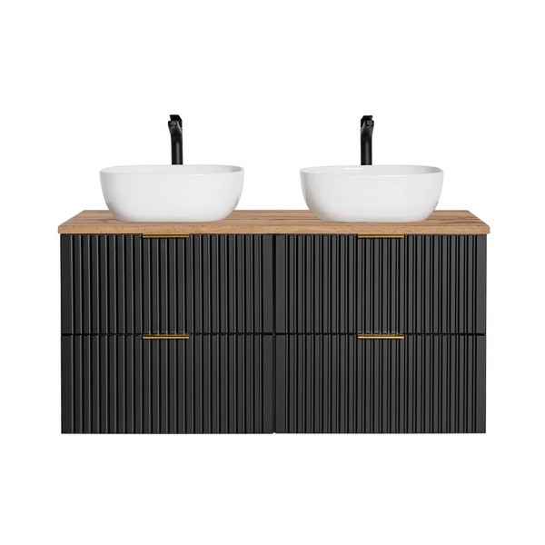 Zestaw 120 cm ADEL BLACK z Podwójna Szafka z Blatem i Umywalkami Smile