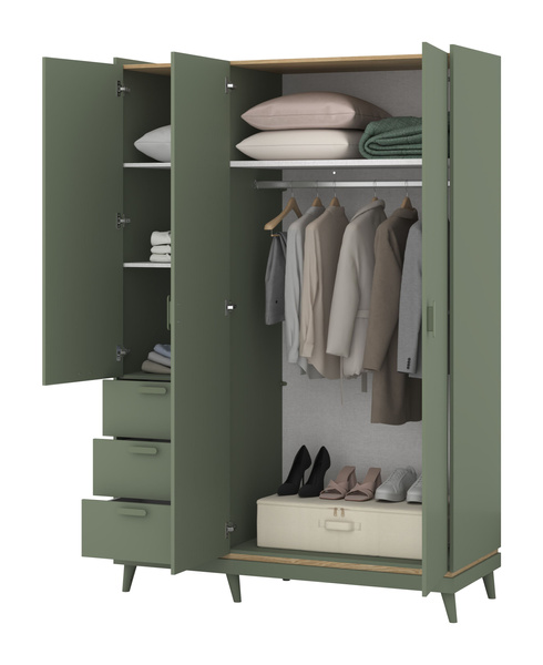 Scandi - Szafa 3D3S Zgaszona Zieleń Dąb Olejowany