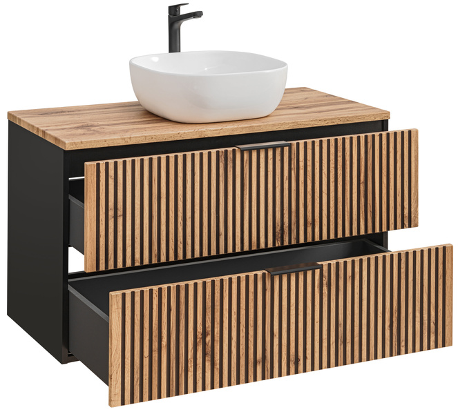 Szafka 100 cm Xilo Black Wotan z umywalką SMILE