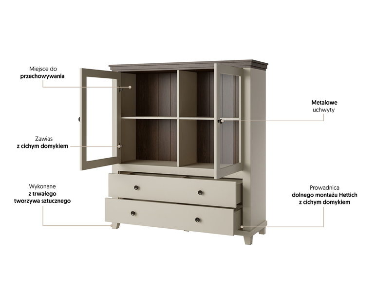 Evora WM - Komoda Wysoka 2D2S Beż Jasny Dąb Dunin
