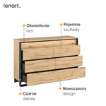 QUANT QS-04 - Komoda 3S Z Oświetleniem Dąb Artisan/Czarna