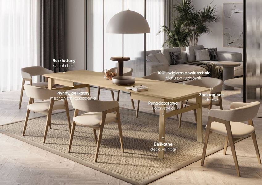 PLOT PT-01 - Stół Rozkładany 149-269 cm Dąb Jasny