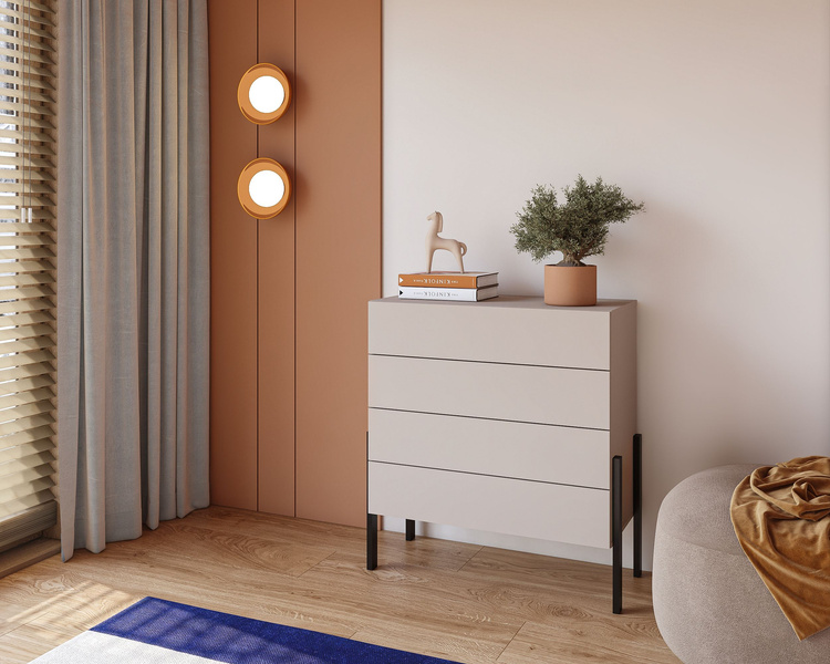 Jukon S - Komoda 4S Kaszmir Czarne Metalowe Nogi