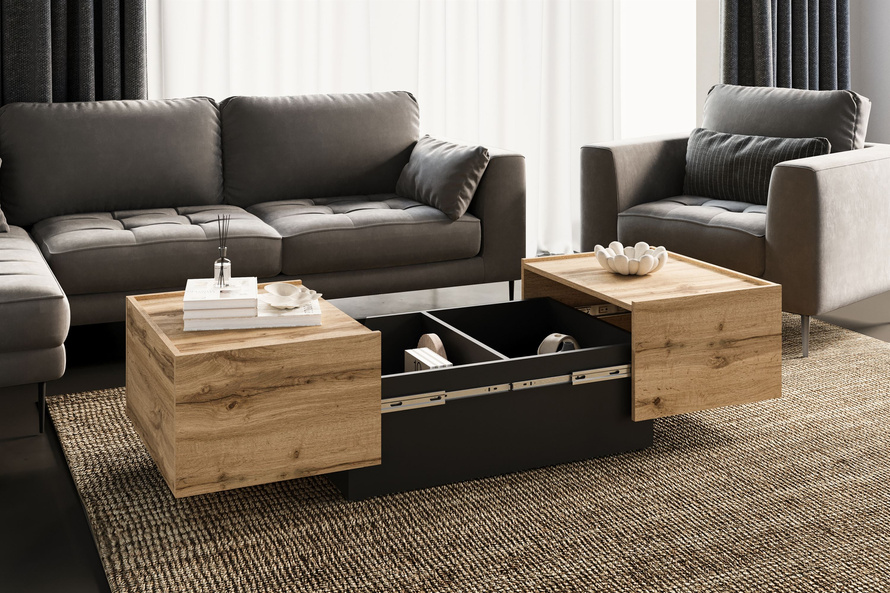 Eko - Stolik Kawowy Rozsuwany Dąb Wotan Czarny Onyx