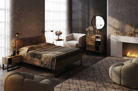 Quadro KV-38-OF - Łóżko Metalowe Loft Miękki Zagłówek Dąb Frigate 180x200 cm