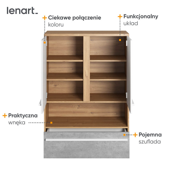 PLANO PN-04 - Szafka 2D1S Dąb Nash/Biała/Beton