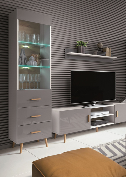 Brillo W1D2S - Witryna 1-drzwiowa 3 Szuflady Szara