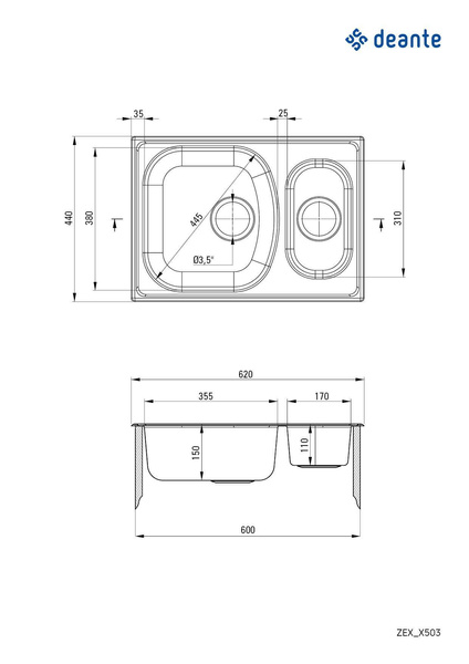 Zlewozmywak stalowy 1.5-komorowy Xylo