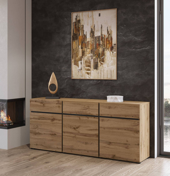 Cross – Komoda 3D3S Dąb Wotan Czarny Mat