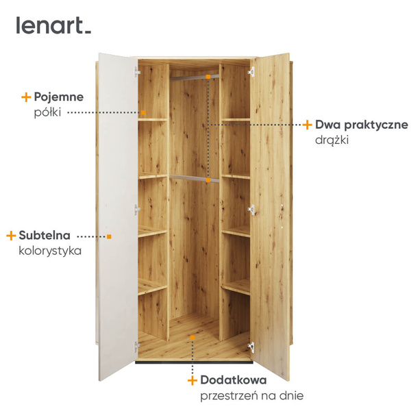 QUBIC QB-01 - Szafa Narożna 2-drzwiowa Dąb Artisan/Stal/Silk Flou