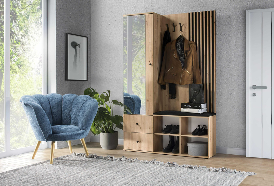 CALI - Garderoba 1D2S z Lustrem i Siedziskiem Artisan