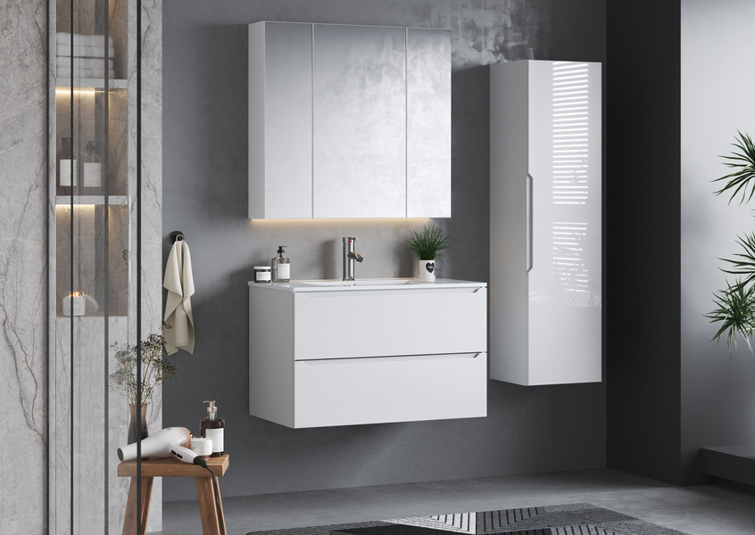 ETNA-01 Szafka Pod Umywalkę 2S 80 cm Biały Mat Biały Połysk