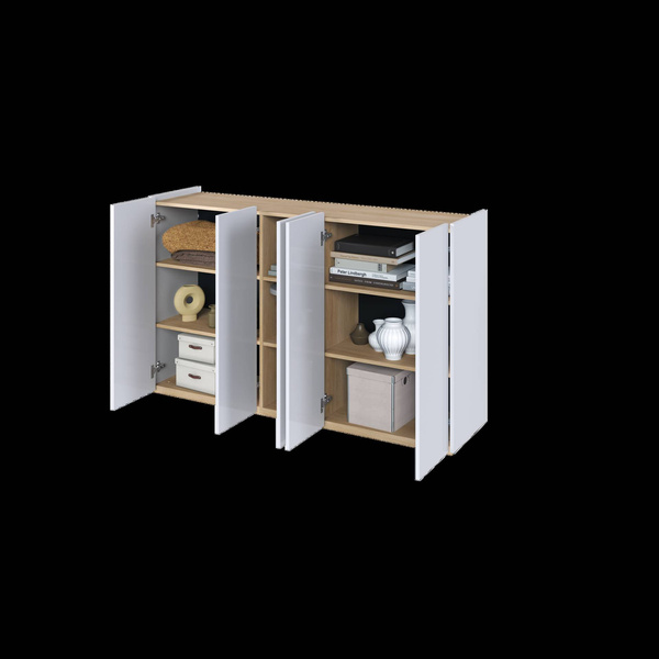 EASY EA-01 - Komoda 5-drzwiowa z Oświetleniem LED Biały Połysk/Dąb Scandi
