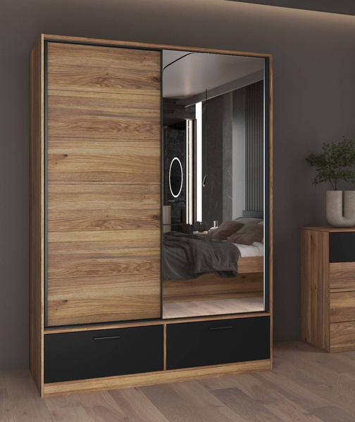 Beta – Szafa 2D2S z Lustrem Dąb Mauvella Czarny mat