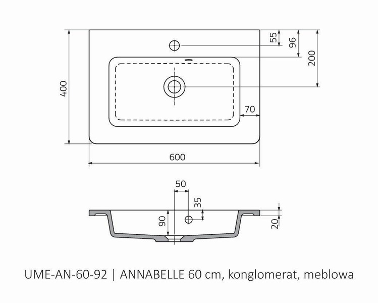 Oristo Umywalka meblowa 60 cm ANNABELLE