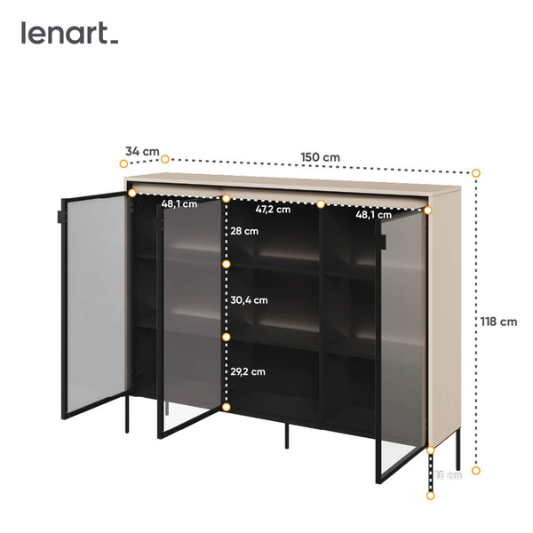 TREND TR-08 - Komoda 3-drzwiowa Z Oświetleniem Beż Piaskowy/Czarny