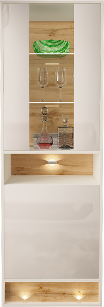 VISION-04 - Witryna 2D z Oświetleniem LED Biały Mat Dąb Wotan Mat Biały Połysk