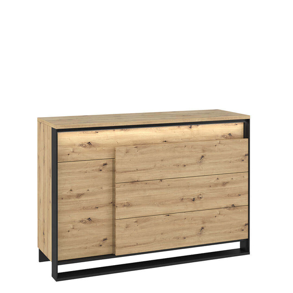 QUANT QA-08 - Komoda 1D4S Z Oświetleniem Dąb Artisan/Czarna