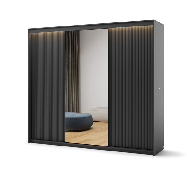 TREND SZAFA TZ-02 - Szafa 3-drzwiowa z Oświetleniem LED Kasztan Arvadonna Czarny Mat