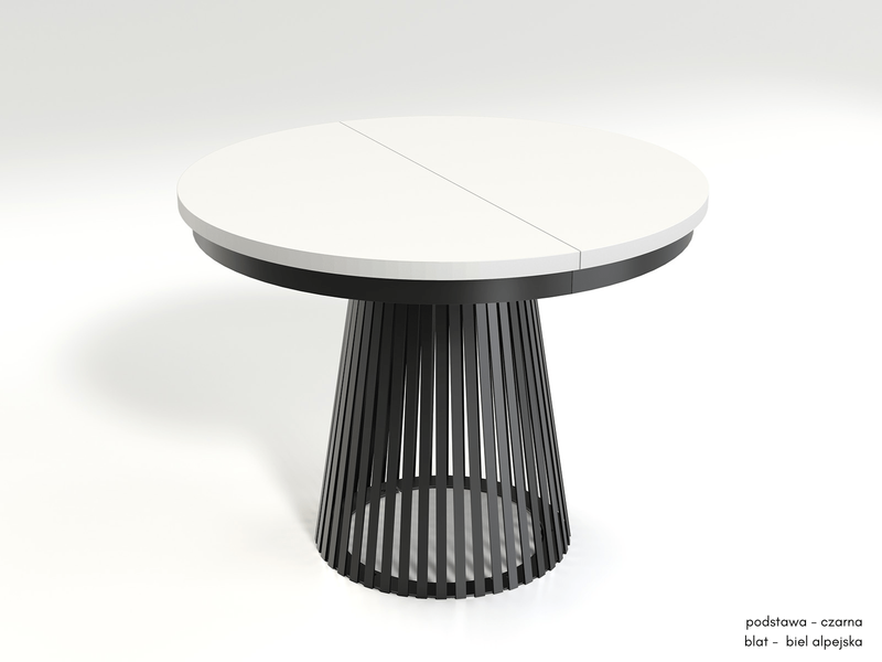 GARDA - Stół Okrągły Rozkładany Biel Alpejska Czarny Mat