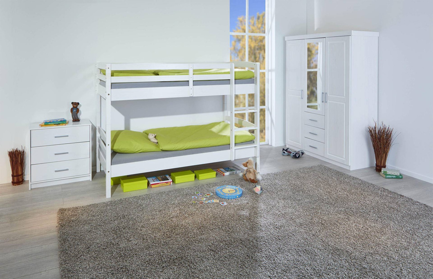 Łóżko piętrowe RICK drewniane białe