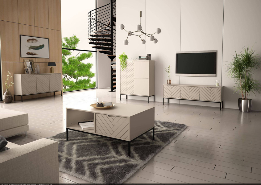 ASPEN-01 - Komoda RTV 3-drzwiowa Kaszmir Czarny Stelaż