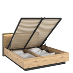 QUANT QS-02 (180) - Łóżko 180 Z Pojemnikiem I Oświetleniem Dąb Artisan/Czarne