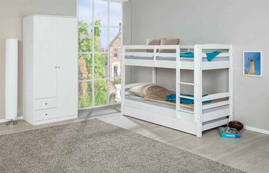 Łóżko piętrowe RICK drewniane białe