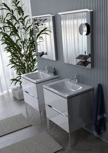 Oristo Szafka Pod Umywalkę 60 cm SILVER UNI Biały Połysk Listwa Chrom Połysk