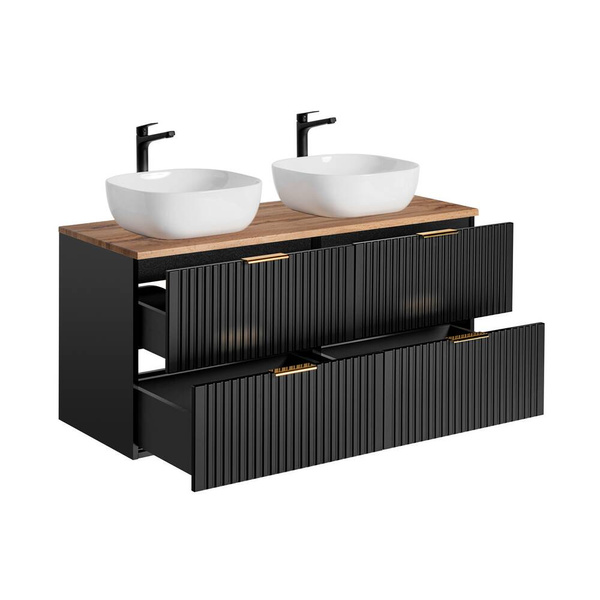 Zestaw 120 cm ADEL BLACK z Podwójna Szafka z Blatem i Umywalkami Smile