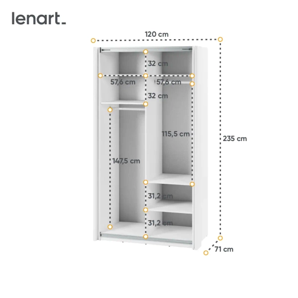 MAXI MX-01 - Szafa 2-drzwiowa z Lustrem 120 cm Biała