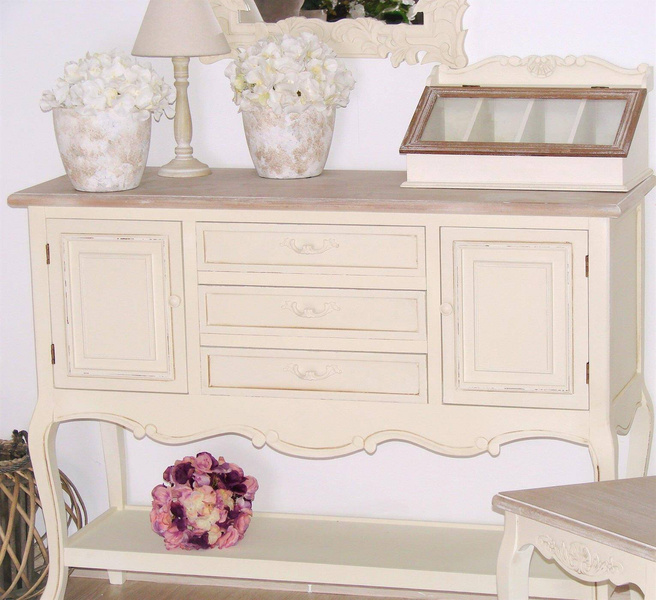 Rimini 032 Komoda 2D/3S z półką prowansalska kremowa beżowy blat drewno/mdf