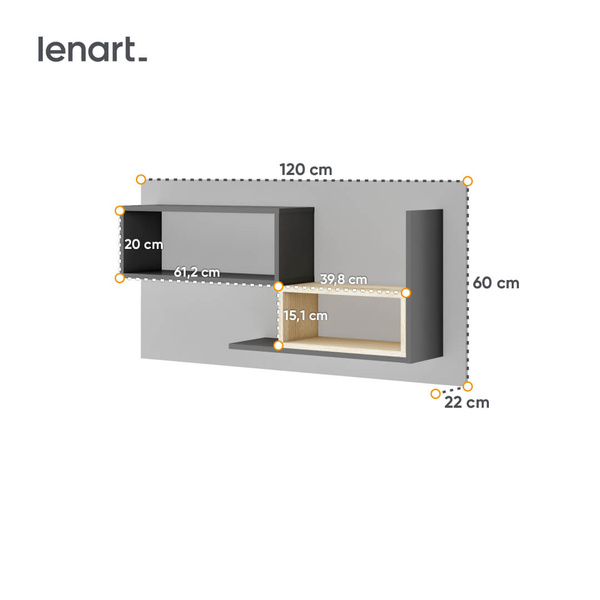 POK PO-10 - Półka Wisząca Grafit/Buk Ibsen/Szara Jasna