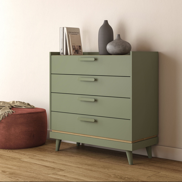 Scandi - Komoda 4S Zgaszona Zieleń Dąb Olejowany