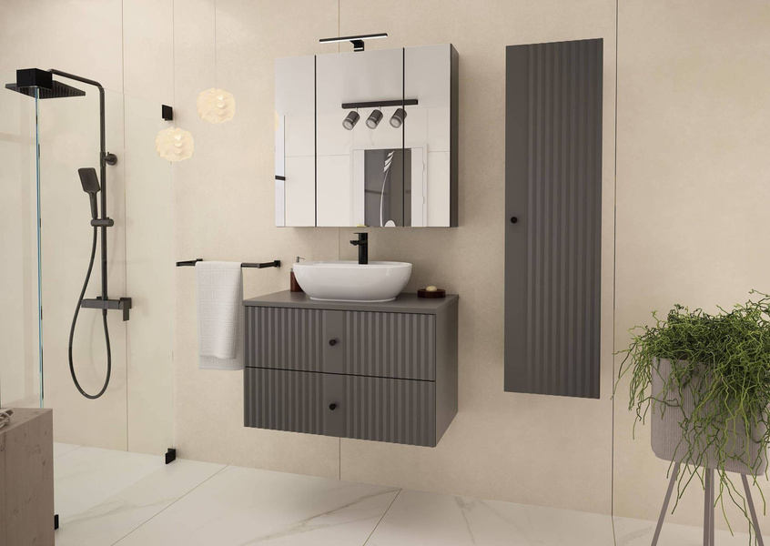 XILO-01 - Szafka z Umywalką i Blatem 2S 80cm Szary Mat Zestaw-2