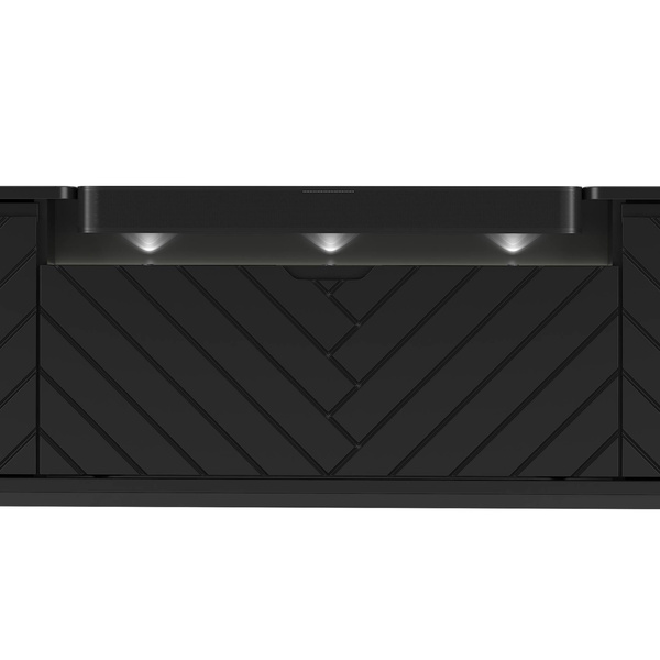 ASPEN-06 - Komoda RTV 3D z Soundbarem JBL i Oświetleniem LED Czarny Mat Złoty Stelaż