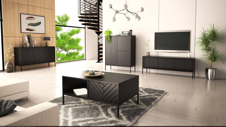 ASPEN-03 - Komoda 3-drzwiowa Czarny Mat Czarny Stelaż