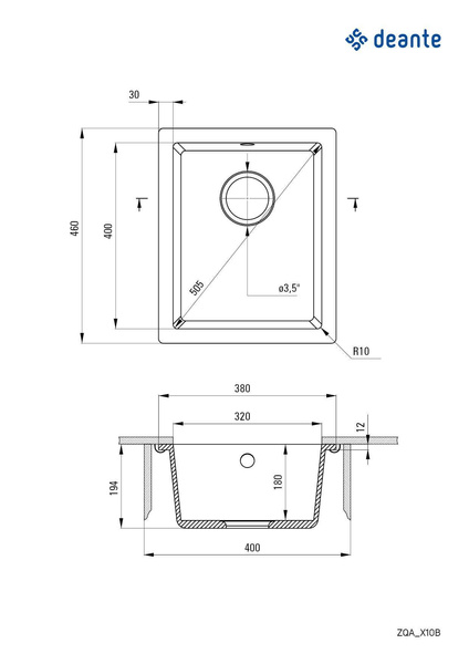 Zlewozmywak granitowy 1-komorowy podwieszany Corda