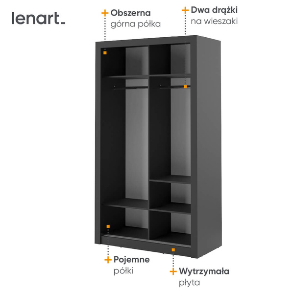 ARTI AR-06 - Szafa Przesuwna 2-drzwiowa 120 cm Czarna
