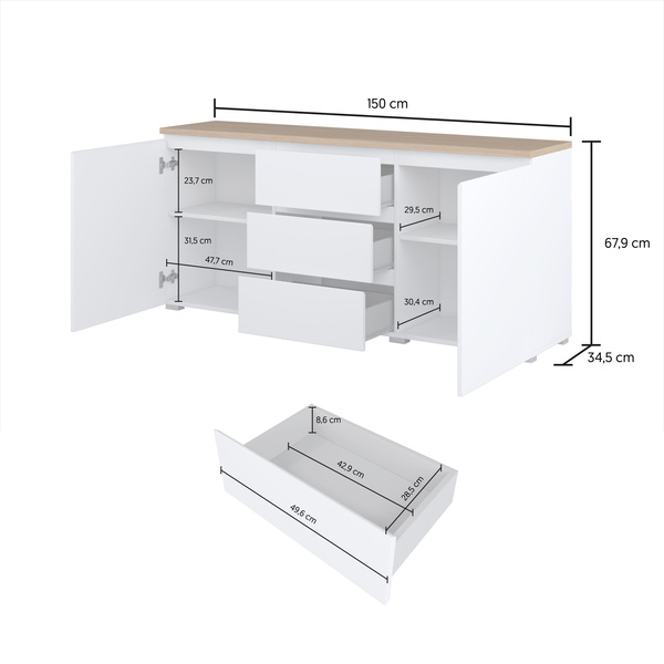 Modo - Komoda 2D3S Biały Mat Dąb Mauvella