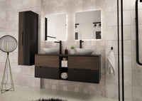 AVELLA-02 - Szafka pod Umywalkę z Blatem i Regałem 4S 140cm Czarny Mat Orzech Zestaw-7